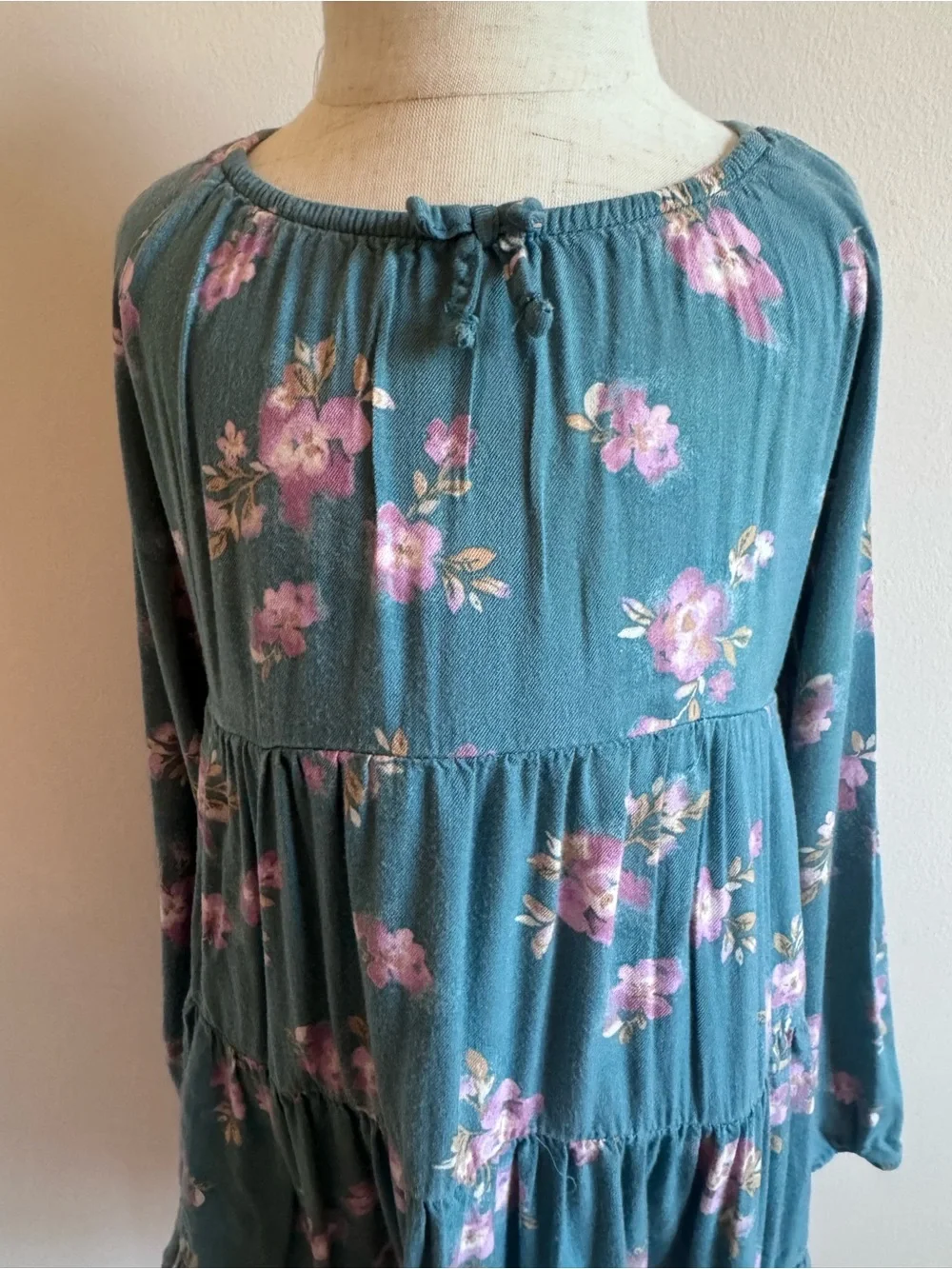 OshKosh B'gosh Teal Floral Tiered Dress with Pink Blooms